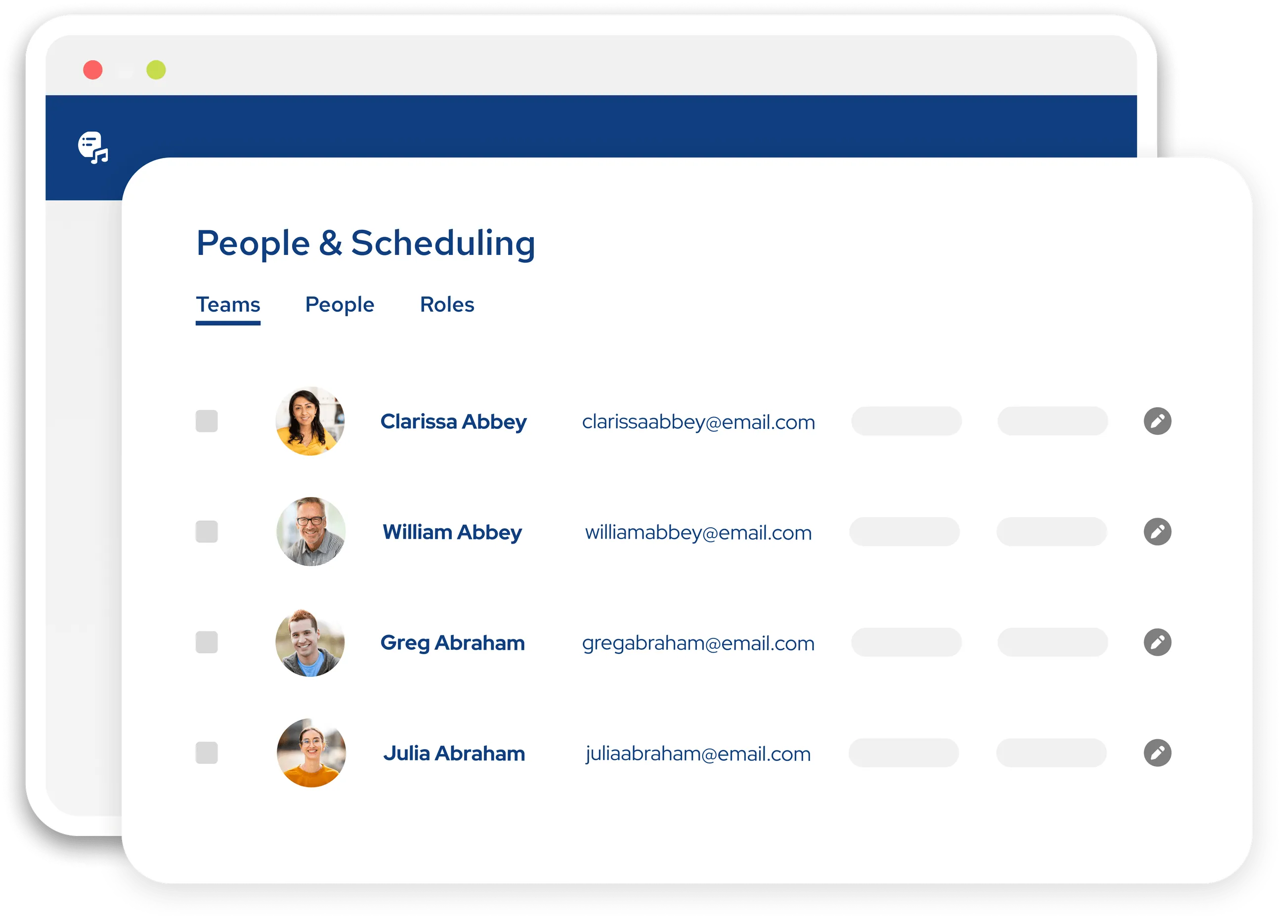 Dashboard showing People and Scheduling Teams